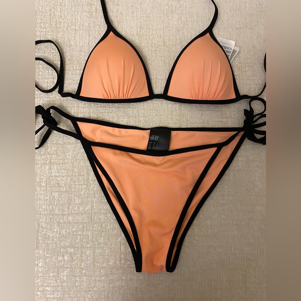 H&M Coral and Black Swim Top